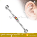 Titanium Plated Rainbow Striped Enamel Pattern Surgical Steel Industrial Barbell